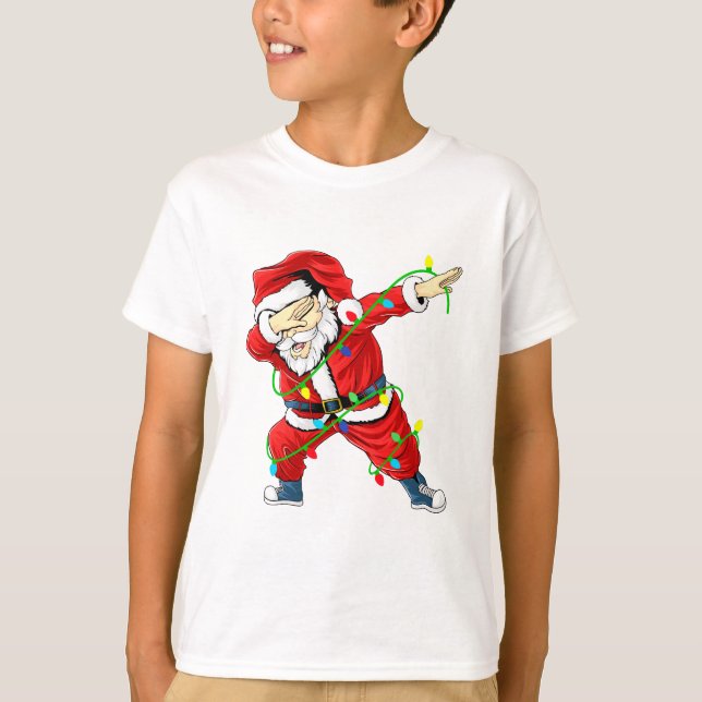 Cute Santa Dabbing Lights Christmas Boy T-Shirt (Front)