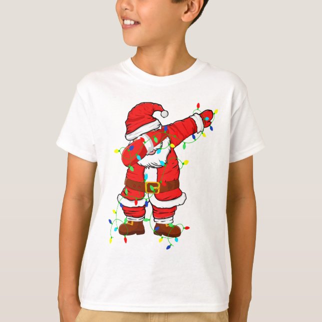 Cute Santa Dabbing Lights Christmas Boy T-Shirt (Front)