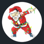 Cute Santa Dabbing Lights Christmas Classic Round Sticker<br><div class="desc">Cute Santa Dabbing Lights Merry Christmas Gift For Woman Man Kids Birthday Gift,  Funny Santa Gift / Xmas Gift / Merry Christmas / Happy Holidays / Family  Round Sticker Classic Collection.</div>