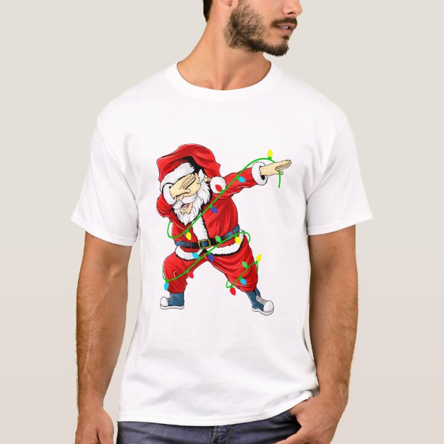 Cute Santa Dabbing Lights Christmas Men T-Shirt (Front)