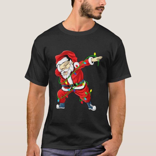 Cute Santa Dabbing Lights Christmas Men T-Shirt (Front)