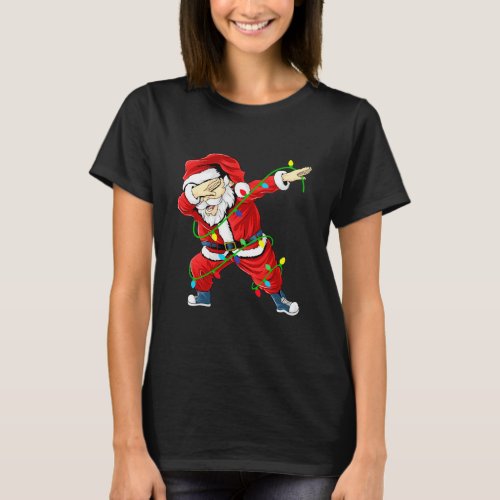 Cute Santa Dabbing Lights Christmas Women T_Shirt