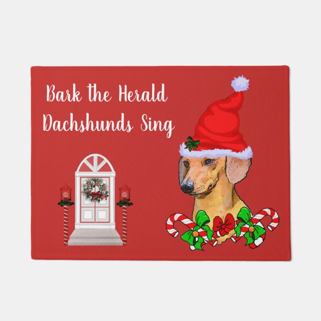 Cute Santa Dachshund Christmas Doormat (Front)