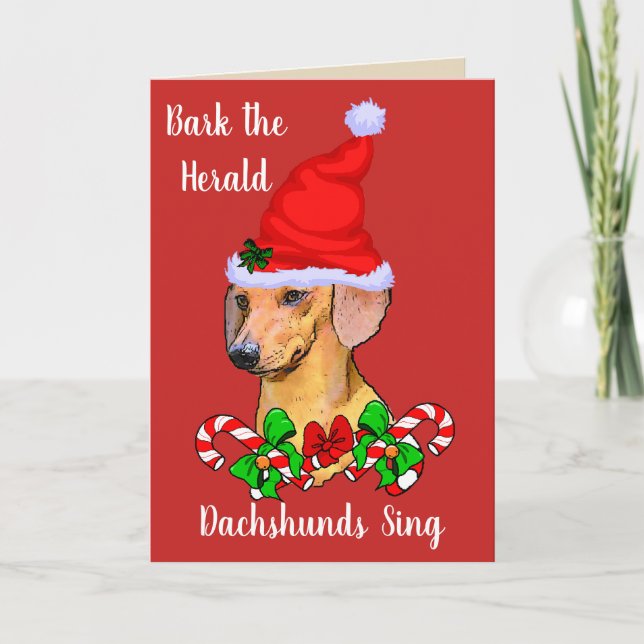 Cute Santa Dachshund Christmas Holiday Card (Front)