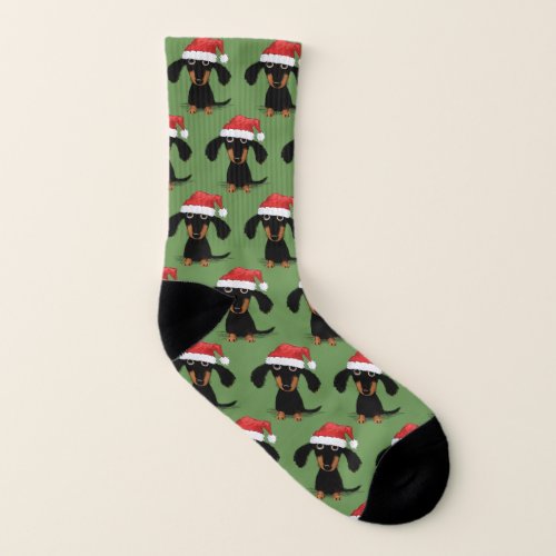 Cute Santa Dachshund Dog Christmas Holiday Pattern Socks