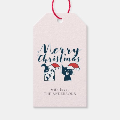 Cute Santa Dog  Cat Doodle  Add Your Name Gift Tags