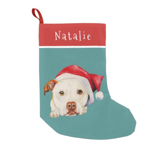 Cute Santa Dog Pit Bull Terrier Personalized Small Christmas Stocking
