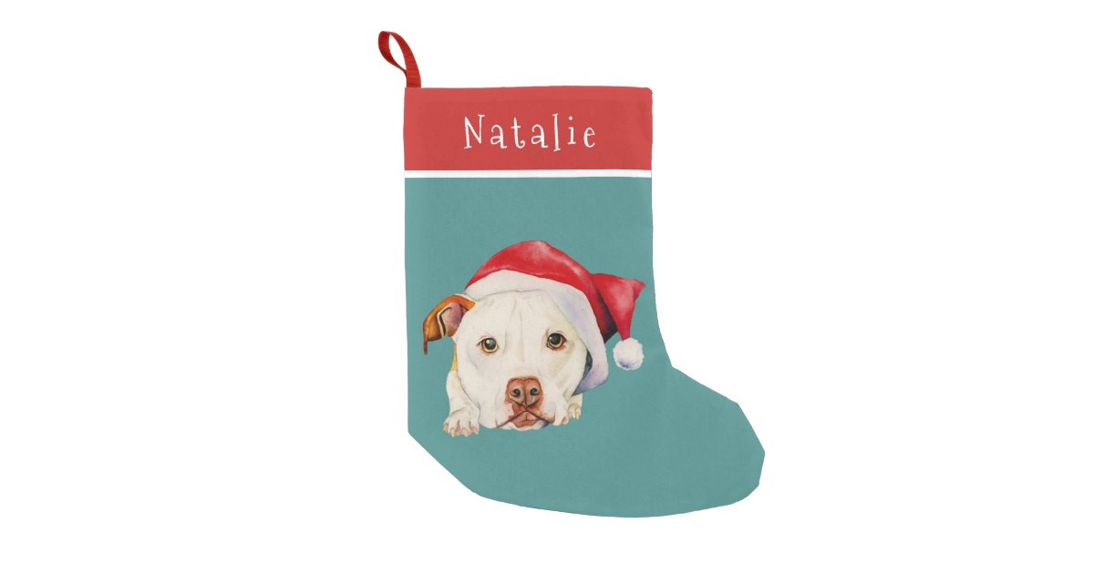 Cute Santa Dog Pit Bull Terrier Personalized Small Christmas Stocking ...