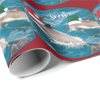 Cute Santa Dolphins Christmas wrapping paper