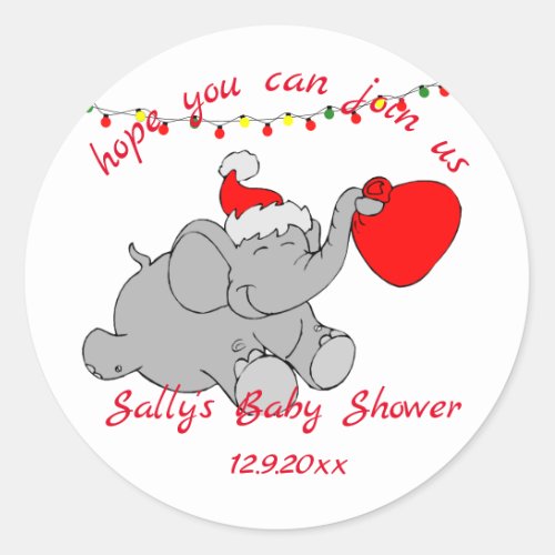 Cute Santa Elephant Baby Shower Classic Round Sticker