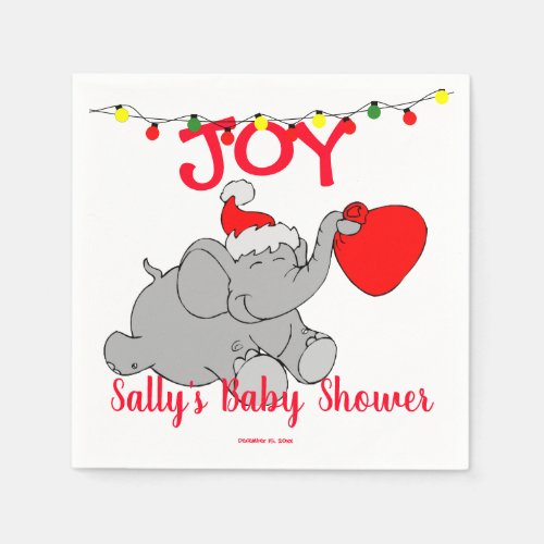 Cute Santa Elephant Joy_ful Christmas Baby Shower Napkins