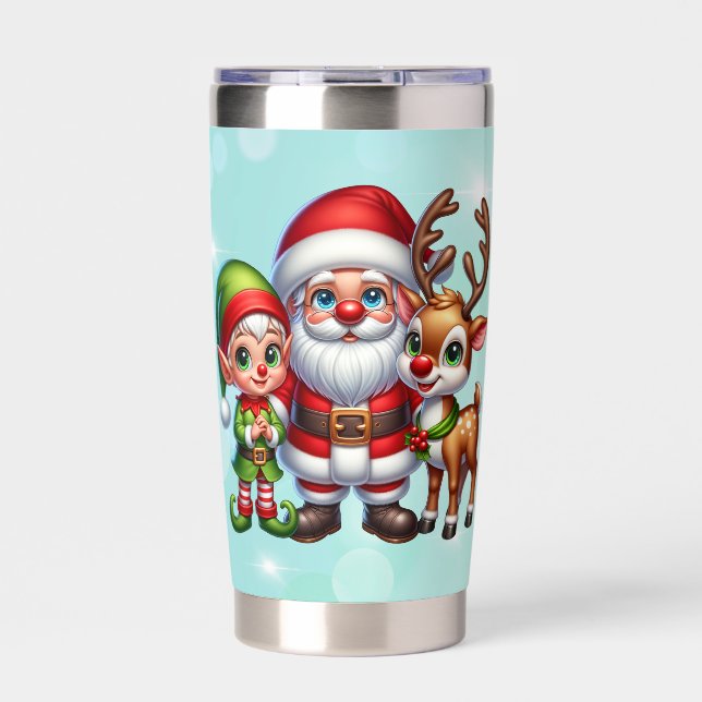 Cute Santa Elf and Reindeer Christmas Personalized Insulated Tumbler (Front)