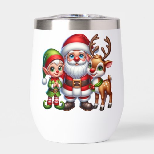 Cute Santa Elf and Reindeer Christmas Personalized Thermal Wine Tumbler