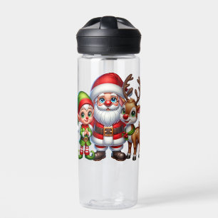 Cute Santa Elf and Reindeer Christmas Personalized Water Bottle