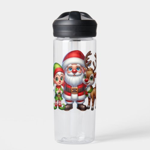 Cute Santa Elf and Reindeer Christmas Personalized Water Bottle