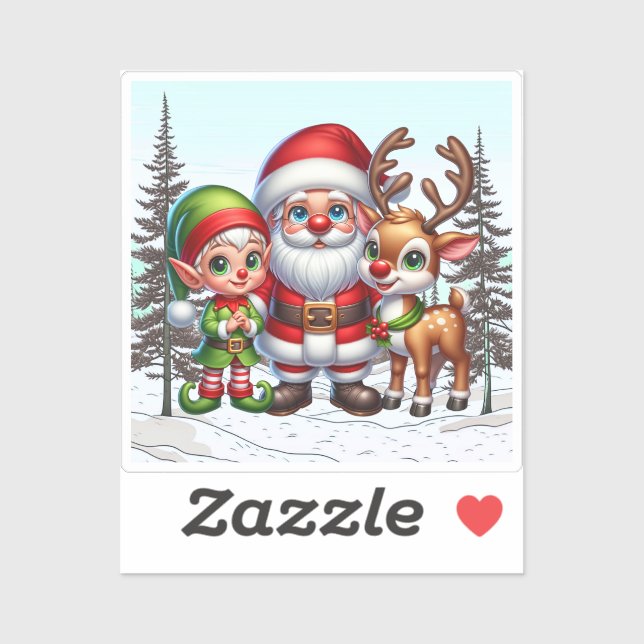 Cute Santa, Elf and Reindeer Christmas  Sticker (Sheet)