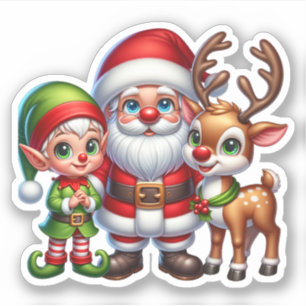 Cute Santa, Elf and Reindeer Christmas Sticker