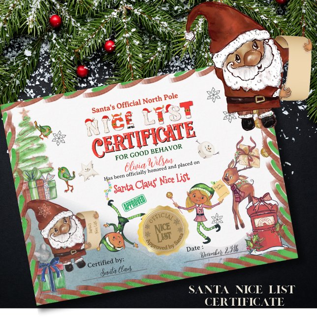 Cute Santa Elves Official Nice List Certificate  Invitation (Cute Santa Elves Official Nice List Certificate )