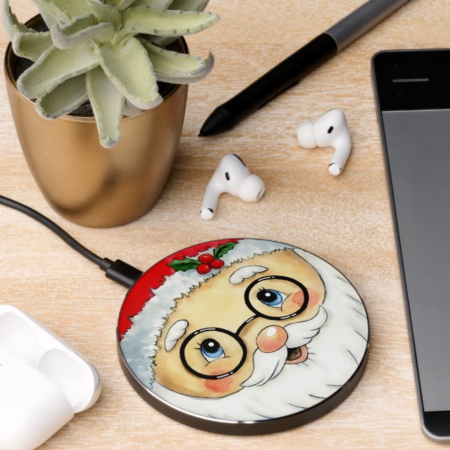 Cute Santa Face Christmas Holiday Wireless Charger (Desk 2)