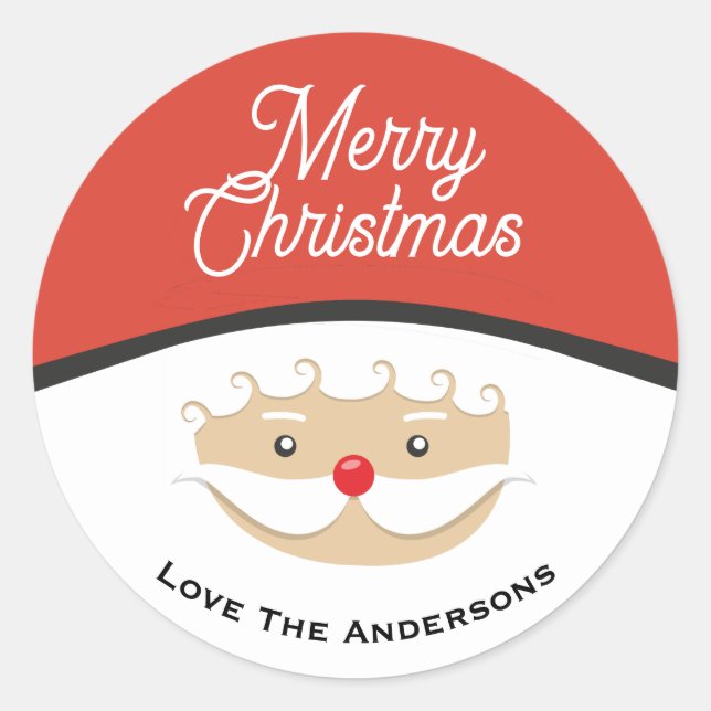 Cute Santa Face Custom Text Christmas Classic Round Sticker (Front)