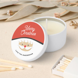 Cute Santa Face Custom Text Christmas Mini Candle Favors