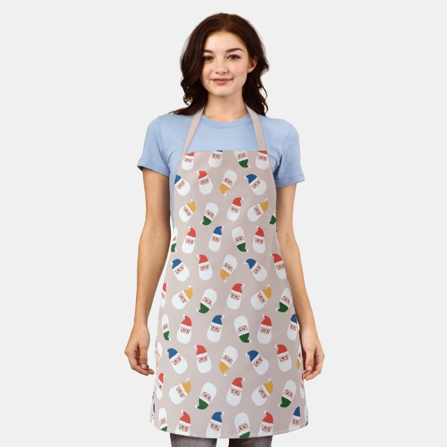 Cute Santa Faces Christmas Pattern Apron (Worn)
