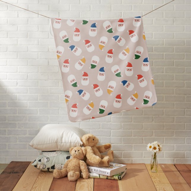 Cute Santa Faces Christmas Pattern Baby Blanket (In Situ)