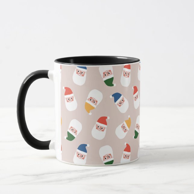 Cute Santa Faces Christmas Pattern Mug (Left)
