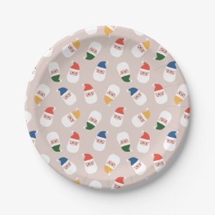 Cute Santa Faces Christmas Pattern Paper Plates