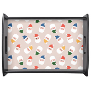 Cute Santa Faces Christmas Pattern Serving Tray