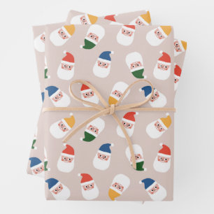 Cute Santa Faces Christmas Pattern Wrapping Paper Sheets