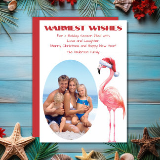 Cute Santa Flamingo Tropical Beach Photo Christmas Holiday Card