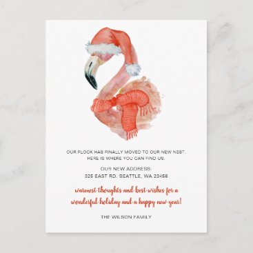 Cute Santa Flamingo We've Moved Holiday Moving Postcard