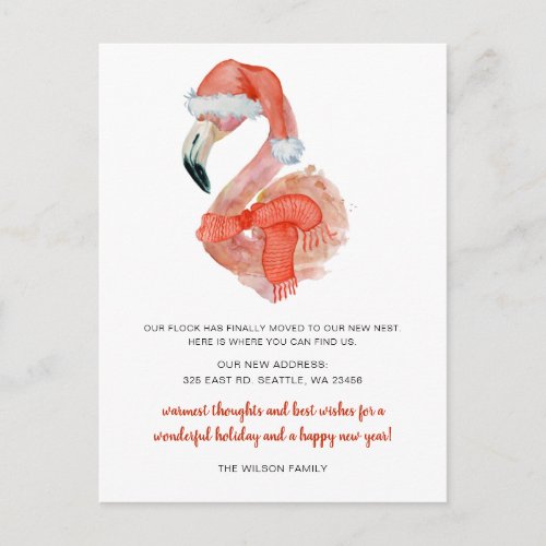 Cute Santa Flamingo Weve Moved Holiday Moving Postcard