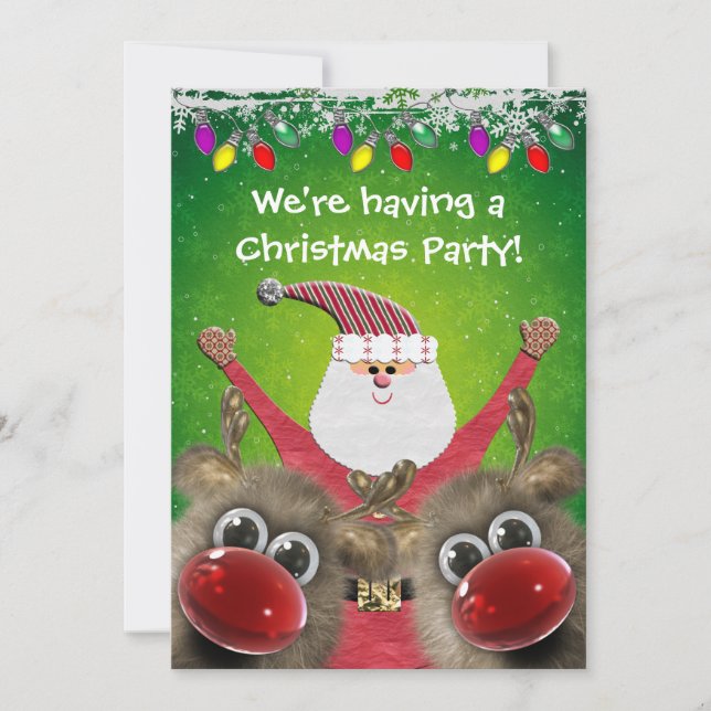 Cute Santa & Fluffy Rudolphs Christmas Party Invitation (Front)