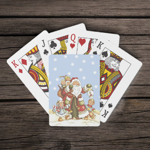 Cute Santa Folk Art Kids Christmas Snowflakes Poker Cards