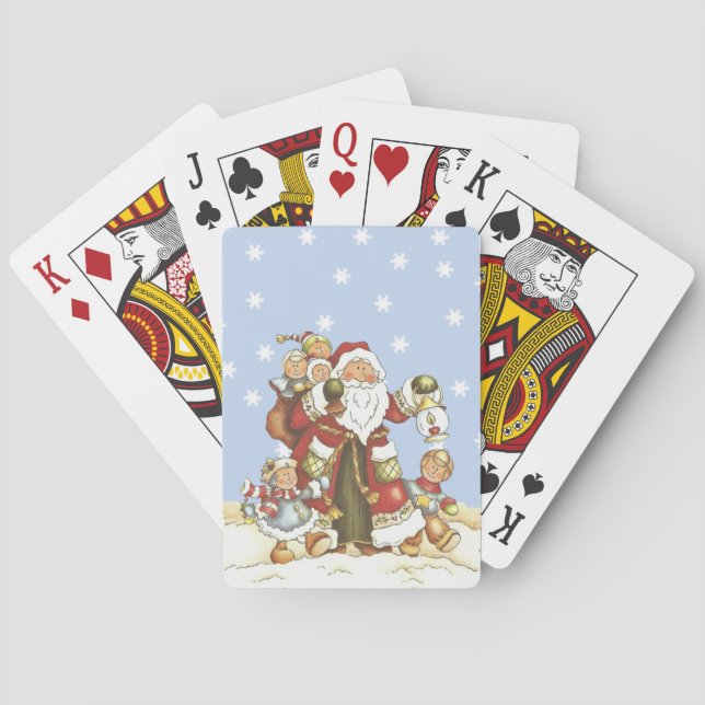 Cute Santa Folk Art Kids Christmas Snowflakes Poker Cards (Back)