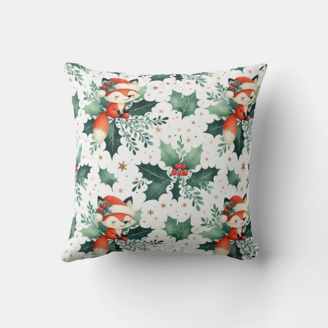 Cute Santa Fox Holly berries  Throw Pillow (Back)