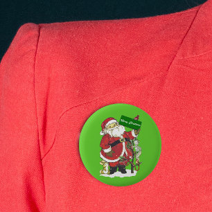 Cute Santa Furry Animals Merry Christmas Button