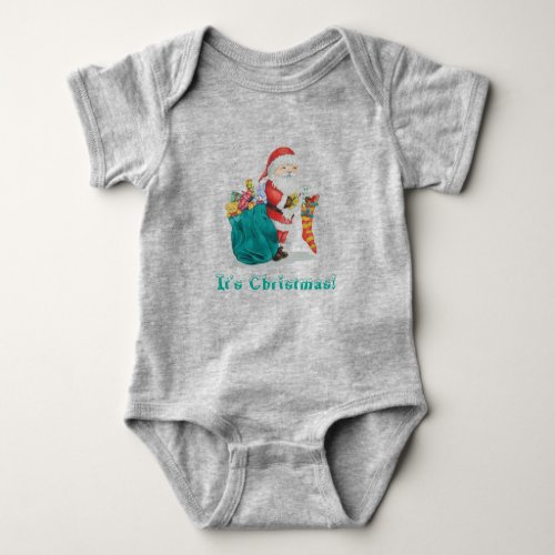 cute santa getting ready for christmas baby bodysuit