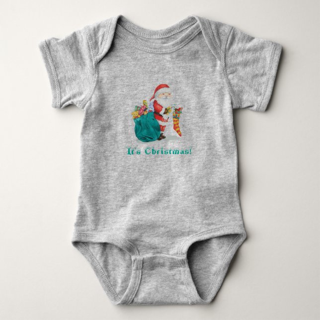 cute santa getting ready for christmas baby bodysuit (Front)