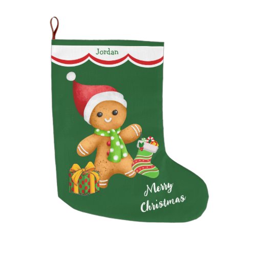 Cute Santa Gingerbread Man Large Christmas Stocking