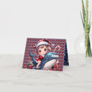 Cute Santa Girl in a Whale Costume Letterpress Thank You Card