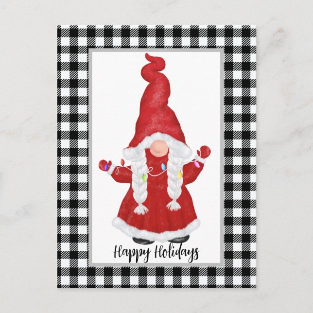 Cute Santa Gnome Customizable Holiday Card (Front)