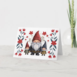 Cute Santa Gnome & Florals Blank Christmas Card