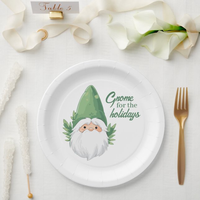 Cute Santa Gnome for the Holidays Paper Plates (Wedding)