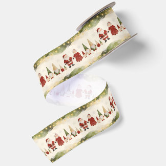 Cute Santa Gnomes Christmas Cream Watercolor MH26 Satin Ribbon
