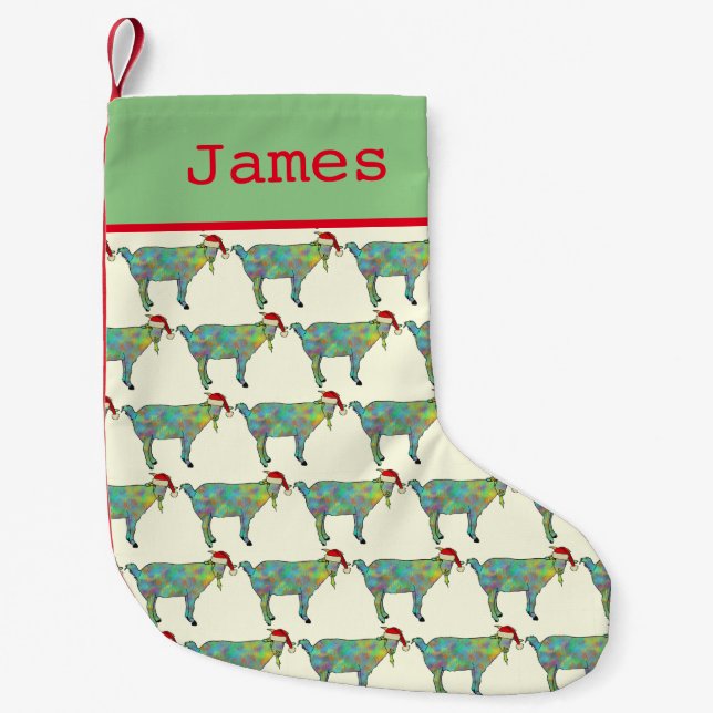 Cute Santa Goat Personalized  Small Christmas Stocking (Front)