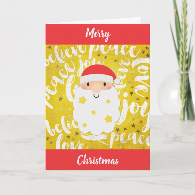 Cute Santa Gold Star Christmas Holiday Card (Front)