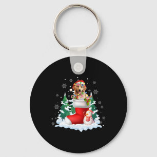 Cute Santa Golden Retriever In Christmas Socks Dog Keychain